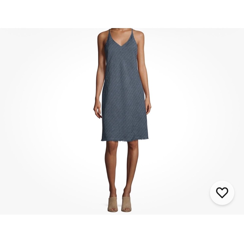 ATM Anthony Thomas Melillo Blue Linen Pinstripe Fringe Shift Dress Small